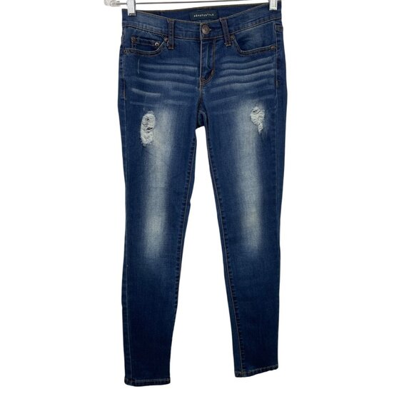 Aeropostale Denim - Aeropostale Women's Jeans Size 2 Regular Blue Distressed Skinny Denim Tapered